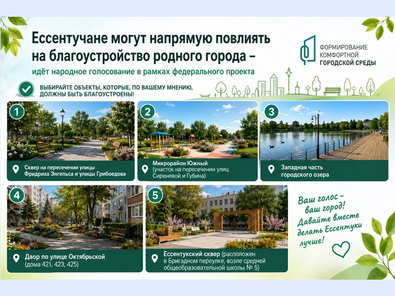 Ессентучане могут напрямую повлиять на благоустройство родного города: идёт народное голосование в рамках федерального проекта.